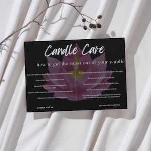 Feminine Bold Candle Care Card Template | 7x5 Inch Editable Canva Digital Download for Small Business & Candle Owners