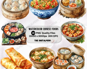 watercolor chinese foods clipart ,Dumplings , Peking duck, and more! - for commercial use and others - 18 PNG files format instant download