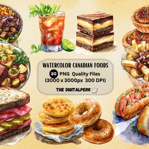 Aquarell kanadische Lebensmittel Clipart - für kommerzielle Nutzung und andere - 20 PNG-Dateien Format sofortiger Download