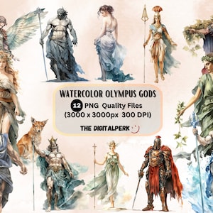 watercolor olympus gods clipart - for commercial use and others - 12 PNG files format instant download