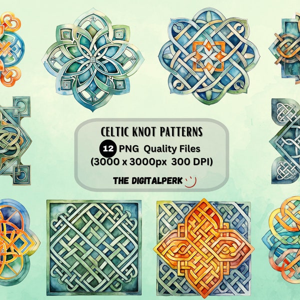 watercolor celtic knot patters clipart - for commercial use and others - 12 PNG files format instant download.