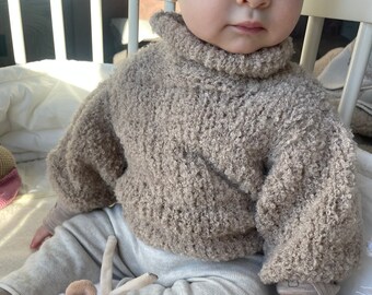 Alpaca wool sweater Unisex baby tops Hand knitted sweater for baby Warm baby clothes Rolled neck sweater kids Knitted sweater kids