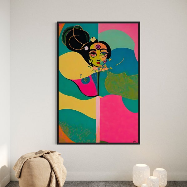 Abstract Face Painting Woman Face Art , modern Acrylic Painting of Woman Face, Colorful Baho Style | Abstract Printable | PRINTABLE Wall Art