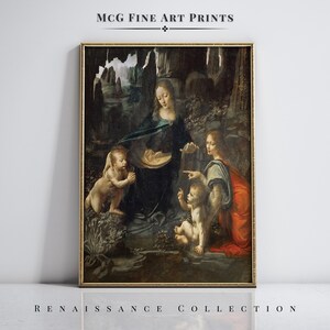 The Virgin of the Rocks Gallery Wall Art Antique Christian Print Jesus Christ Virgin Mary John The Baptist Aesthetic Living Room Decor#2541