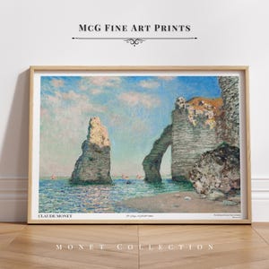 Impresión de arte de pared de Monet sobre los acantilados de Etretat, pintura al óleo de paisaje costero vintage, póster de paisaje marino, decoración estética de mediados de siglo para sala de estar n.° 91