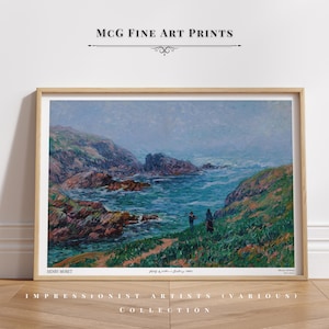Misty Weather in Brittany Galeria Arte de parede Impressão Vintage Paisagem costeira Pintura a óleo Pôster Estética de meados do século Decoração de sala de estar #1898
