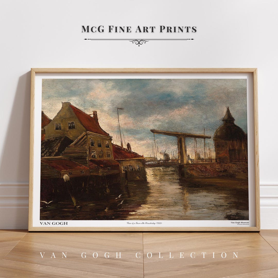 View of a Town With Drawbridge Gallery Wall Art Print Vintage Rural ...
