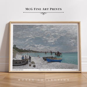Impresión artística de pared de la galería Monet "La playa de Sainte Adresse", pintura al óleo de paisaje costero vintage, póster estético para sala de estar, decoración del hogar #2584