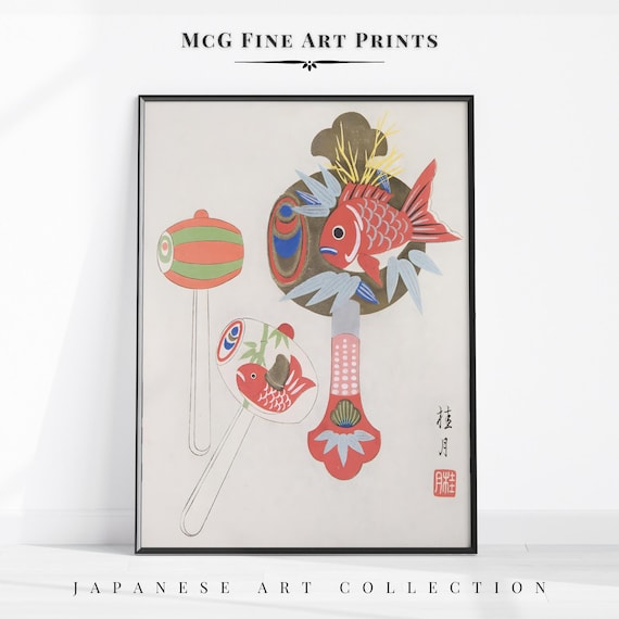 Japanese Folk Toys Gallery Wall Art Print Vintage Traditional Oil