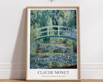 Water Lilies and Japanese Bridge Monet Gallery Wall Art Flower Print Vintage Floral Landscape Oil Painting Aesthetic Living Room Decor#184