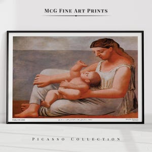 Mujer con niño en la orilla del mar, Picasso, galería, arte de pared, impresión, pintura al óleo moderna de mediados de siglo, póster, estética, sala de estar, decoración del hogar, n.° 1378