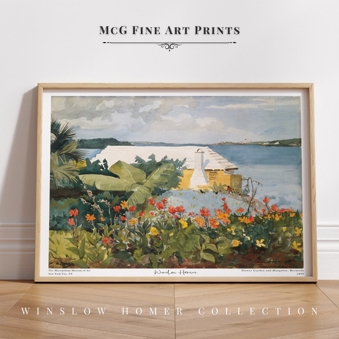 Flower Garden and Bungalow Bermuda Watercolor Landscape Painting