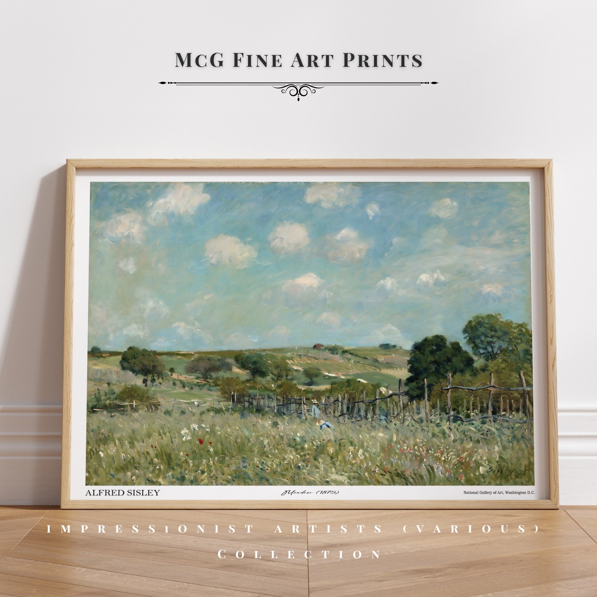 Meadow Gallery Wall Art Print Vintage Green Landscape Oil Painting