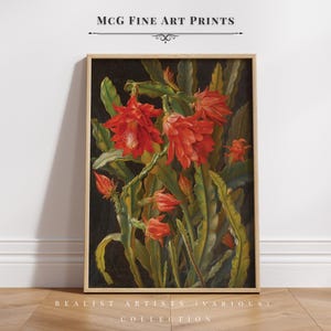 Weihnachts Kaktus Blumen Druck Vintage Stillleben Botanische Ölgemälde Kunst Poster Mid Century ästhetik Wohnzimmer Dekor #1924