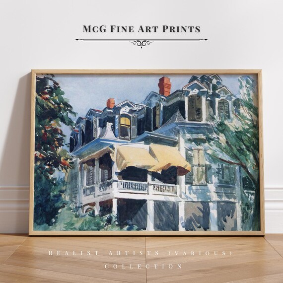 The Mansard Roof Gallery Wall Art Print Vintage Aesthetic American Cityscape Oil Painting Poster Mid Century Living Room Home Decor#1640