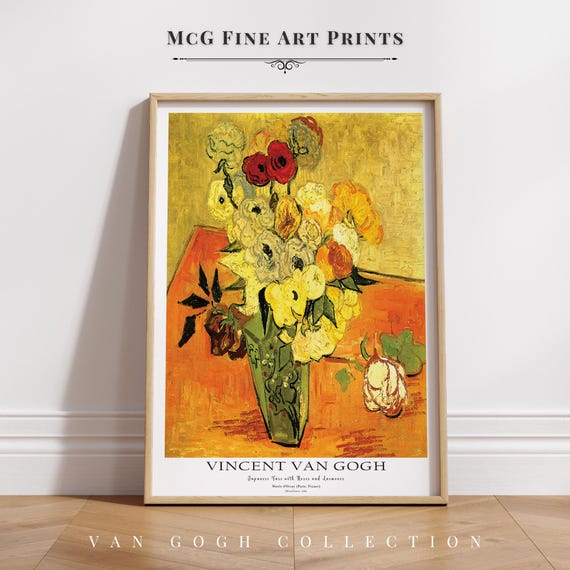 Japanese Vase With Roses and Anemones Still Life Floral Wall Art