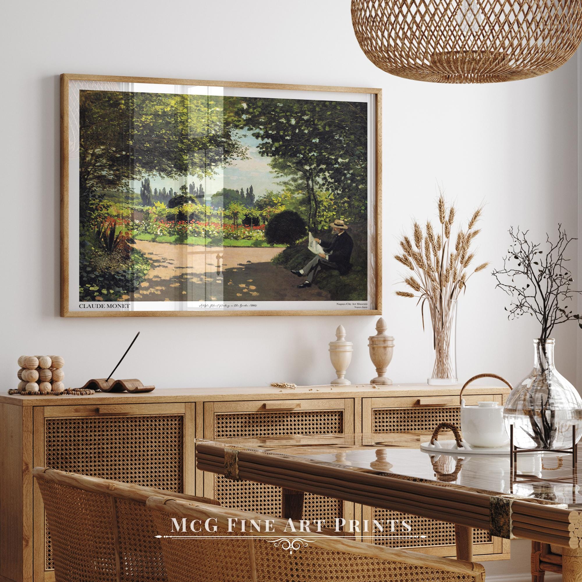 Adolphe Monet Reading in the Garden Monet Wall Art Print Vintage