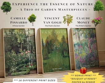 Lot de 3 estampes d'art jardin vintage décoration murale florale Monet Van Gogh Pissarro Renoir affiches en téléchargement numérique | #341