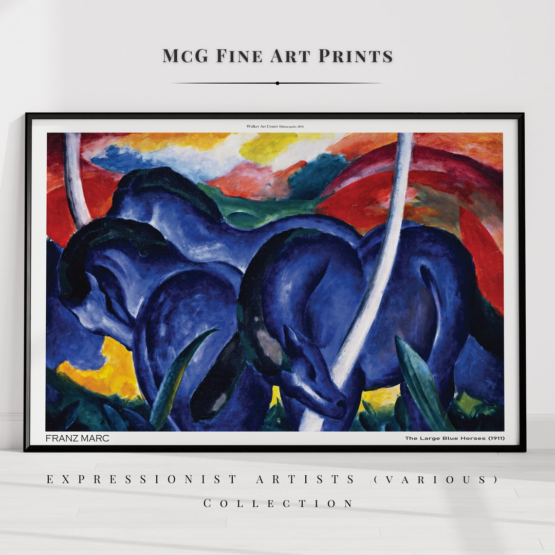 The Large Blue Horses Modern Minimalist Gallery Wall Art Print Mid