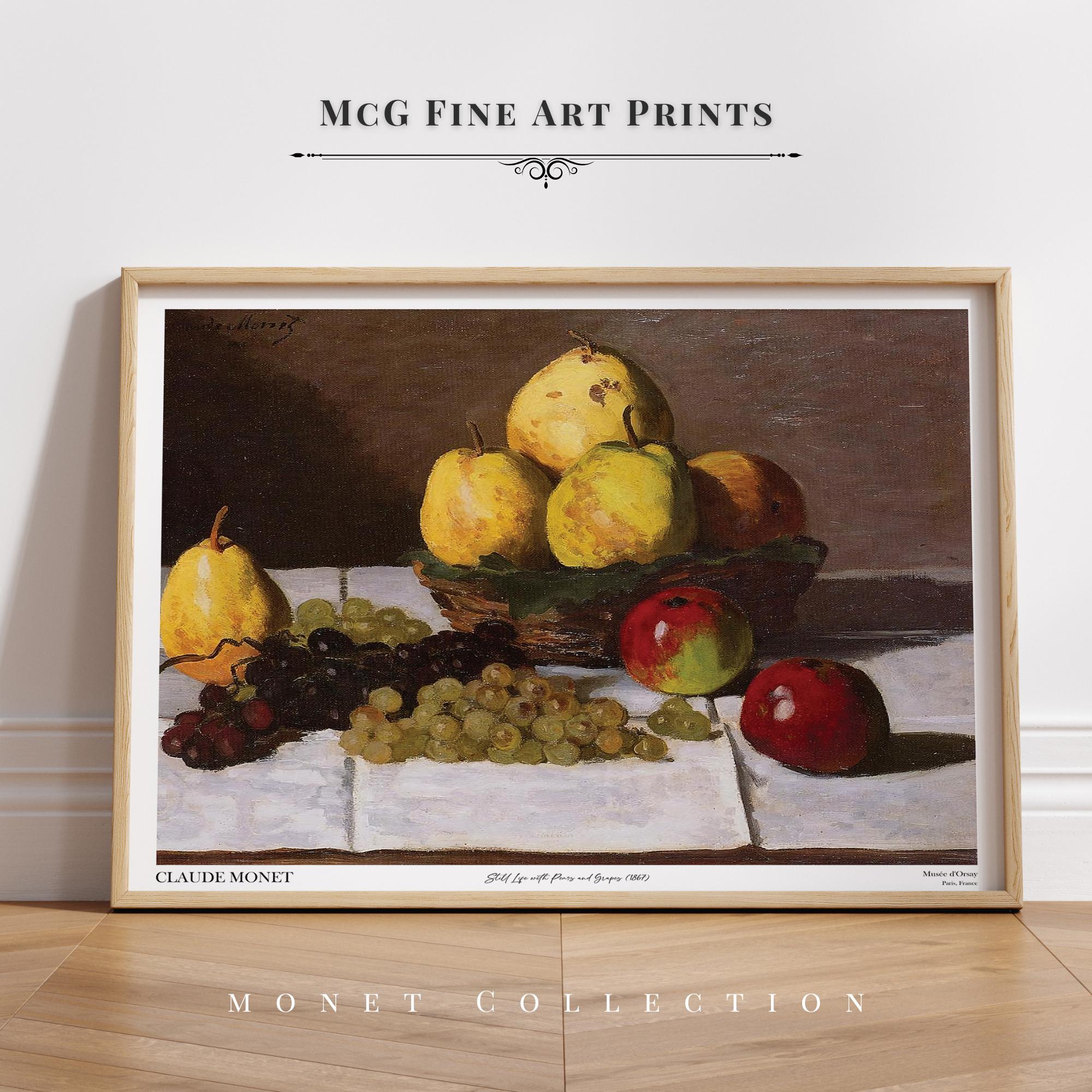 梨とブドウの静物画 ヴィンテージ モネ ウォールアート フードプリント
