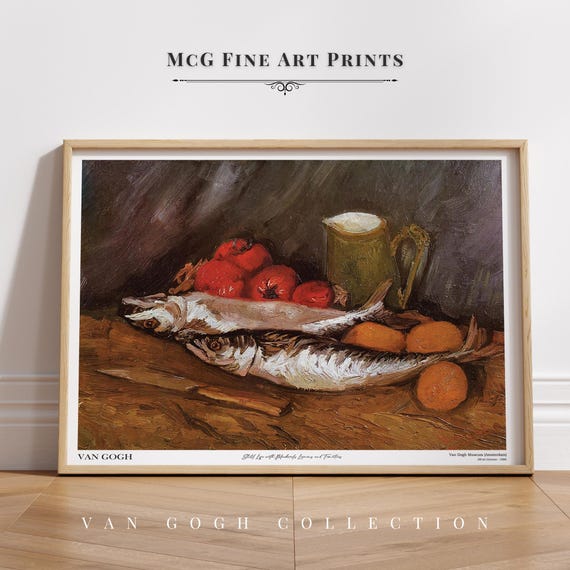 サバ、レモン、トマトの静物画 ゴッホ ウォールアート フードプリント