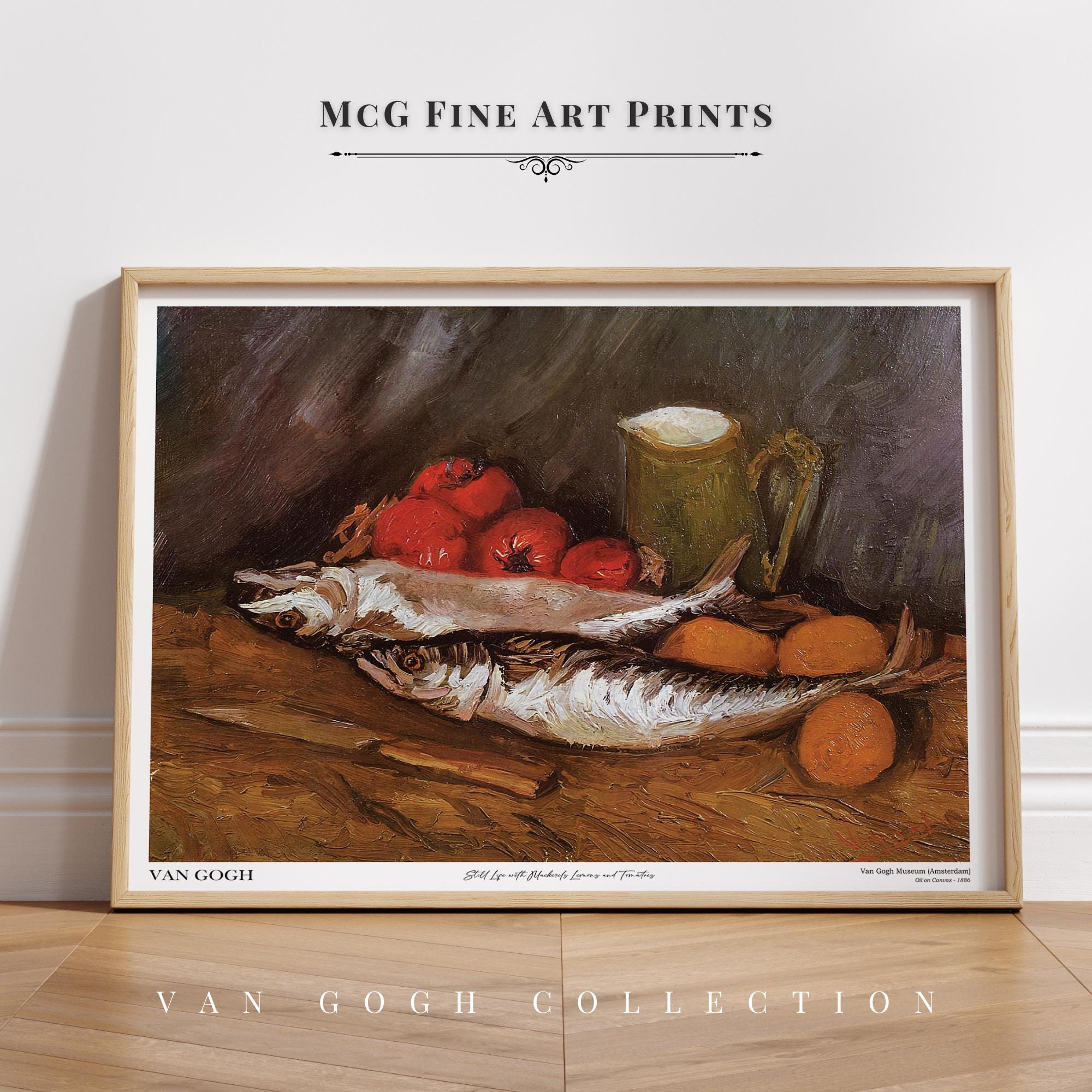 サバ、レモン、トマトの静物画 ゴッホ ウォールアート フードプリント