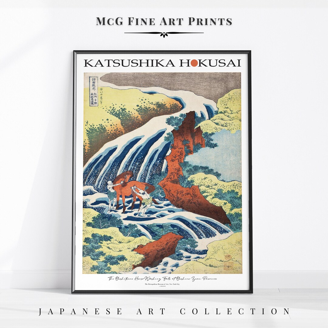 The Yoshitsune Horse Washing Falls Gallery Wall Art Print Vintage