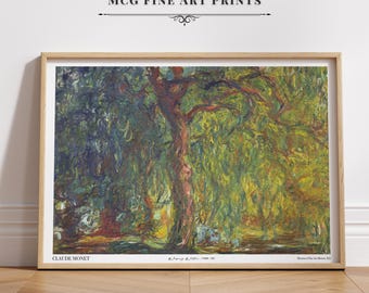 Weeping Willow Monet Gallery Wall Art Print Vintage Landscape Oil Painting Green Forest Poster Mid Century Aesthetic Living Room Decor#1576