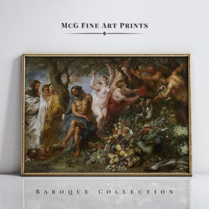 Puede incluir: Una impresión artística barroca enmarcada con una pintura clásica que representa figuras en varias poses. La obra de arte tiene un marco dorado e incluye el texto "MCG FINE ART PRINTS" y "BAROQUE COLLECTION". La pintura muestra una escena con múltiples figuras.