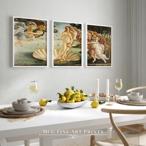 The Birth of Venus Art Print Set of 3 Vintage Wall Decor Antique Greek ...