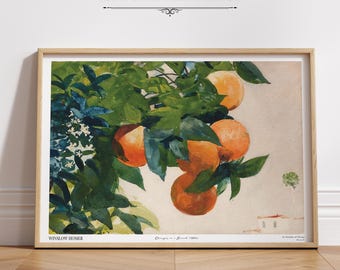 Oranges on a Branch Gallery Wall Art Print Vintage Fruit Tree Oil