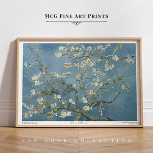 Póster de pintura al óleo azul con estampado de flores de la galería Van Gogh Almendro en flor, decoración de sala de estar estética de mediados de siglo, n.° 1818