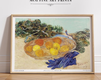 Still Life Oranges and Lemons with Blue Gloves Van Gogh Gallery Wall Art Print Vintage Oil Painting Poster Aesthetic Living Room Decor#162
