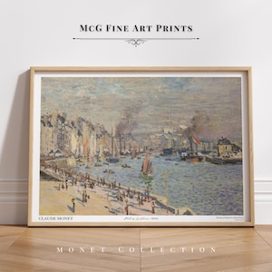 Impresión artística de pared de la galería Monet del puerto de Le Havre, pintura al óleo vintage de paisaje costero francés, póster de paisaje urbano, decoración estética para sala de estar n.° 426
