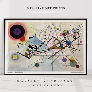 Composición 8 Impresión de Kandinsky Galería minimalista moderna Arte de pared Bauhaus Póster Abstracto de mediados de siglo Boho Estética Decoración para sala de estar/PWA682