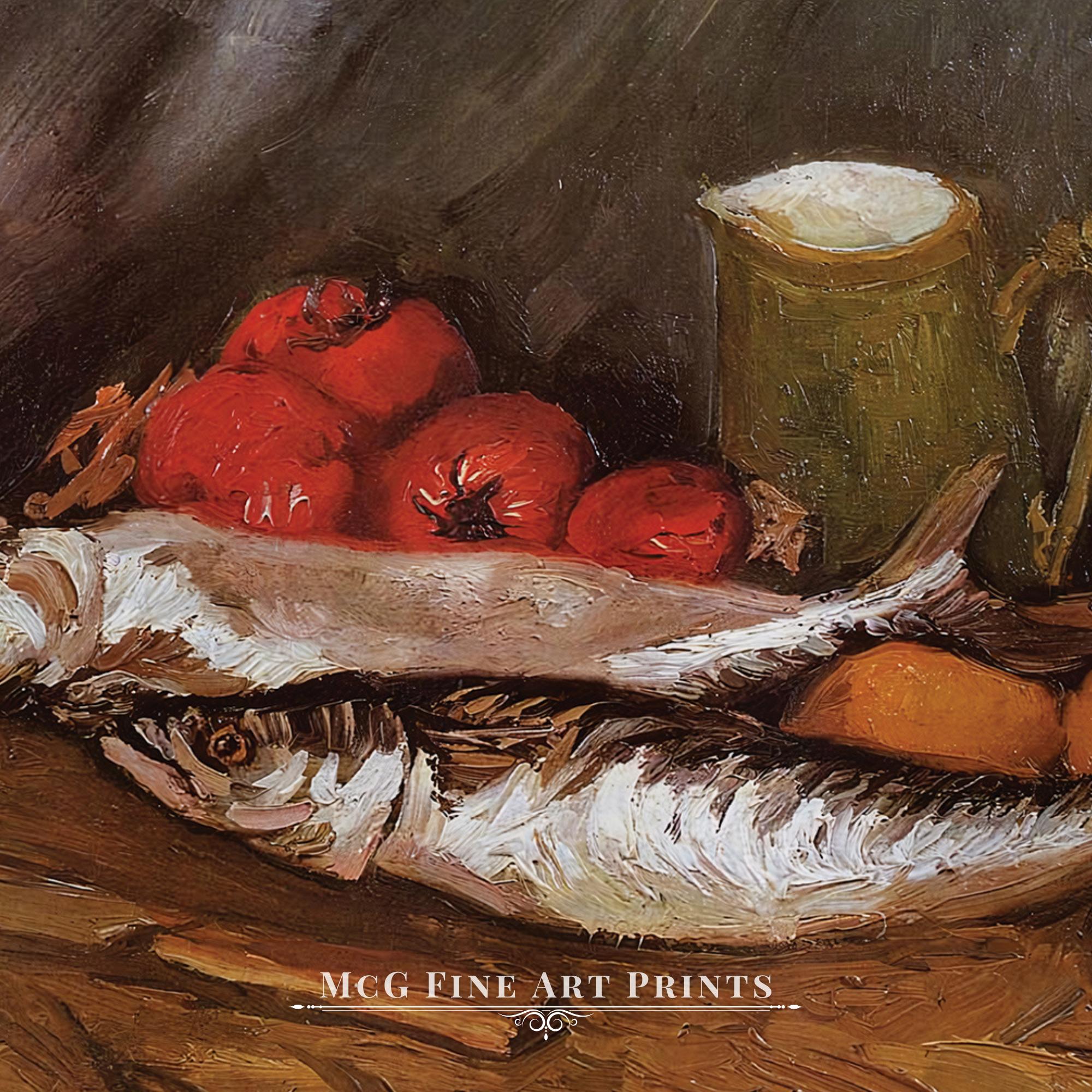 サバ、レモン、トマトの静物画 ゴッホ ウォールアート フードプリント