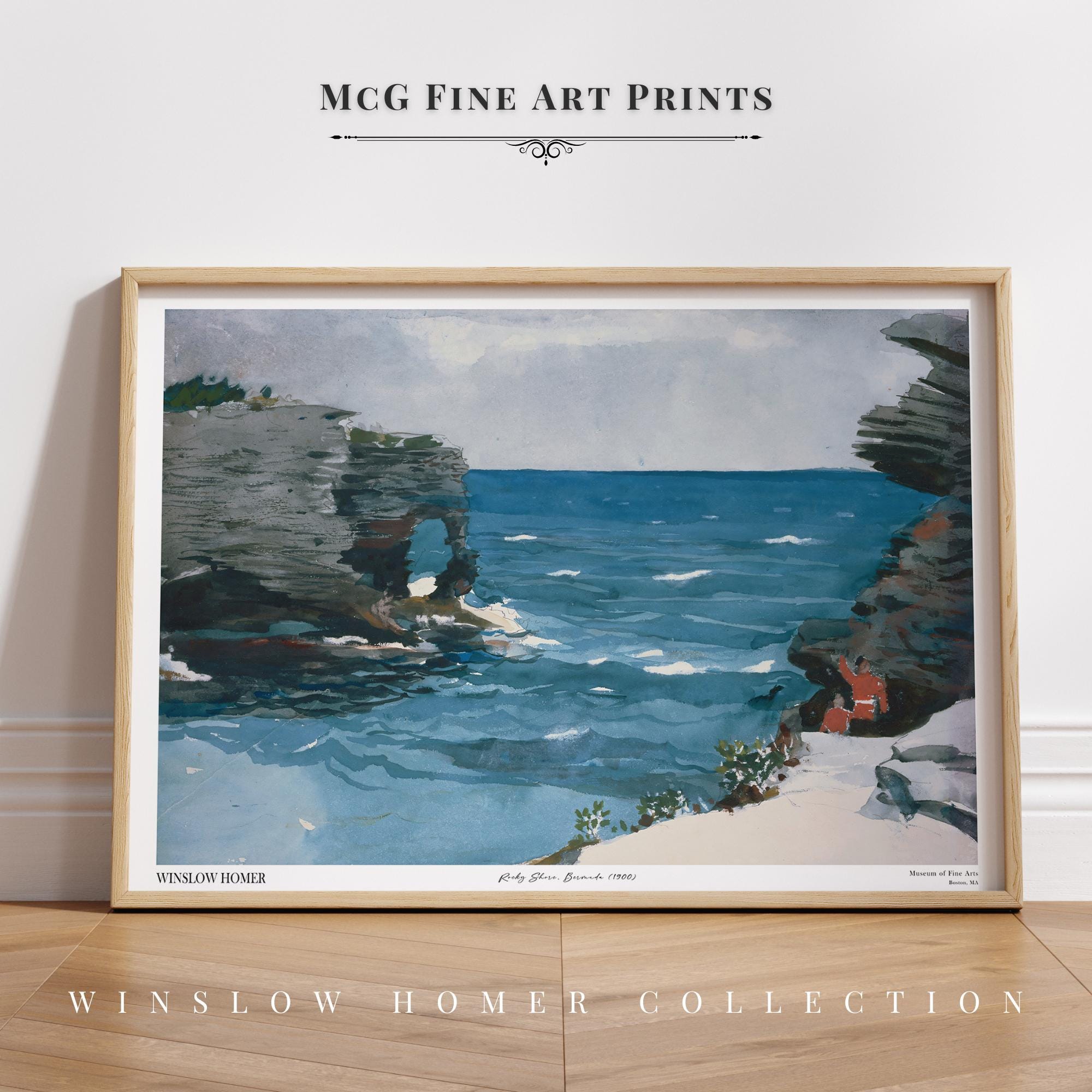Rocky Shore Bermuda Gallery Wall Art Maritime Print Vintage Coastal Landscape Watercolor Painting Poster Aesthetic Living Room Decor#2318