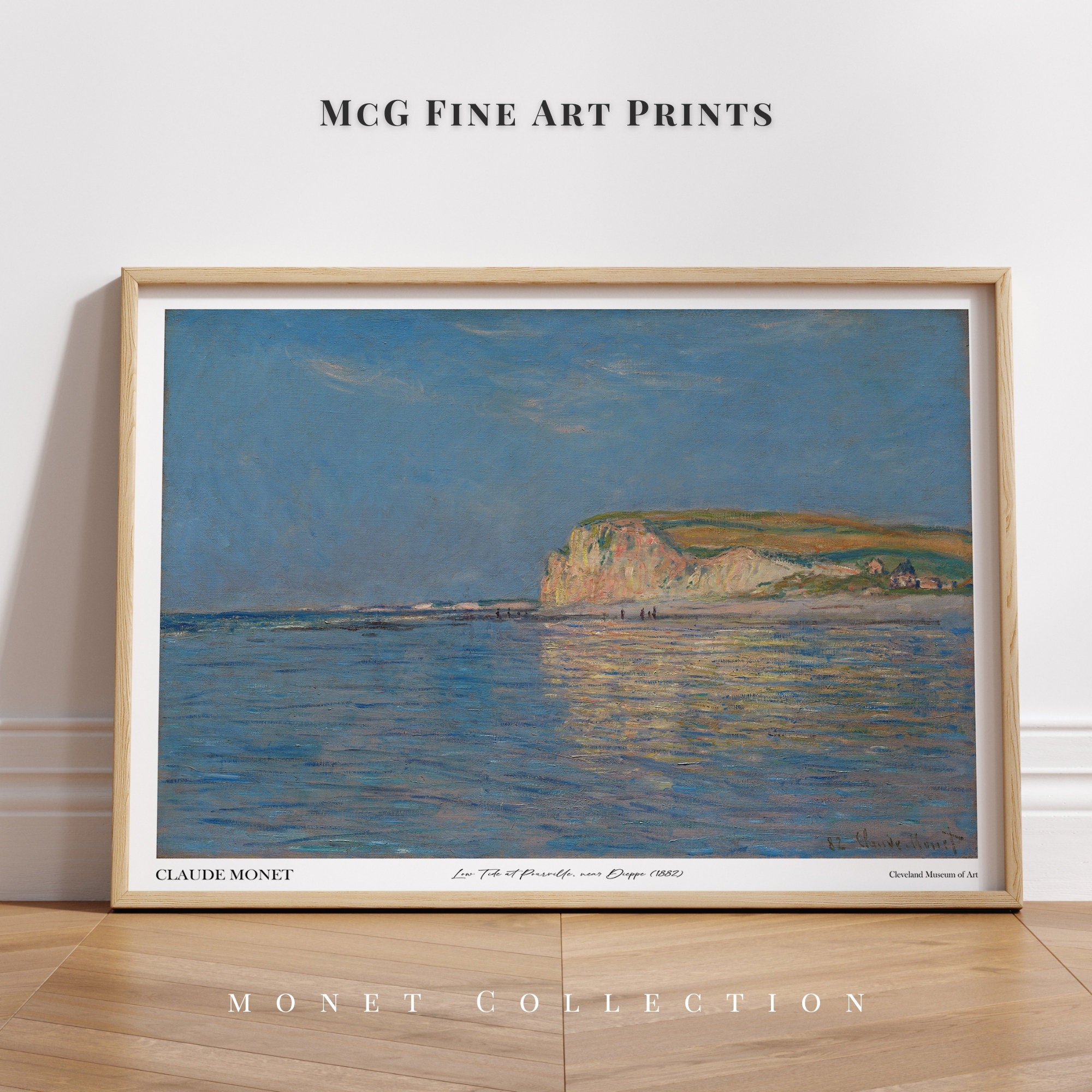 Low Tide at Pourville Near Dieppe Monet Print Vintage Coastal Oil