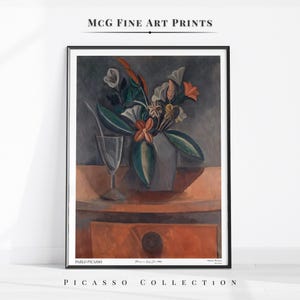 Blumen in einem Grau-Glas Picasso-Galerie Wand Kunst Druck Mid-Century Modern Floral Poster Vintage Ästhetisches Wohnzimmer Rustikal Wohndekor#1387