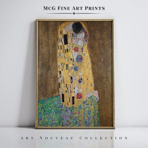 The Kiss Lovers Gallery Wall Art Print Mid Century Modern Oil Painting Love Couple Klimt Art Nouveau Poster Aesthetic Living Room Decor#2428