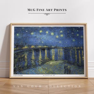 Sternenklare Nacht über der Rhone Van Gogh Wand Kunst Druck Vintage Küstenlandschaft Ölgemälde Himmlisch Poster Ästhetisches Wohnzimmer Dekor #120