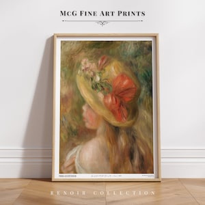 Young Girl with Hat Gallery Wall Art Print Vintage Famous Renoir Poster Mid Century Woman Oil Painting Aesthetic Living Room Decor|PWA#695