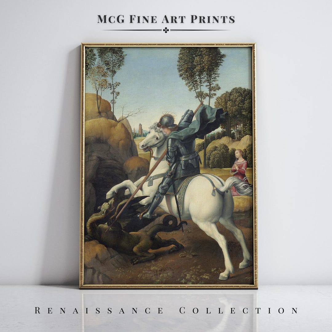 Saint George and the Dragon Gallery Wall Art Print Vintage
