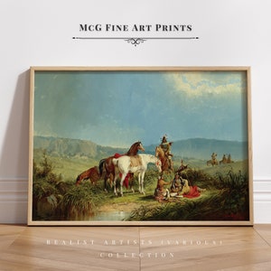 Indios jugando a las cartas Galería de nativos americanos Impresión de arte de pared Vintage Paisaje de montaña Pintura al óleo Estética Decoración de sala de estar / PWA # 875