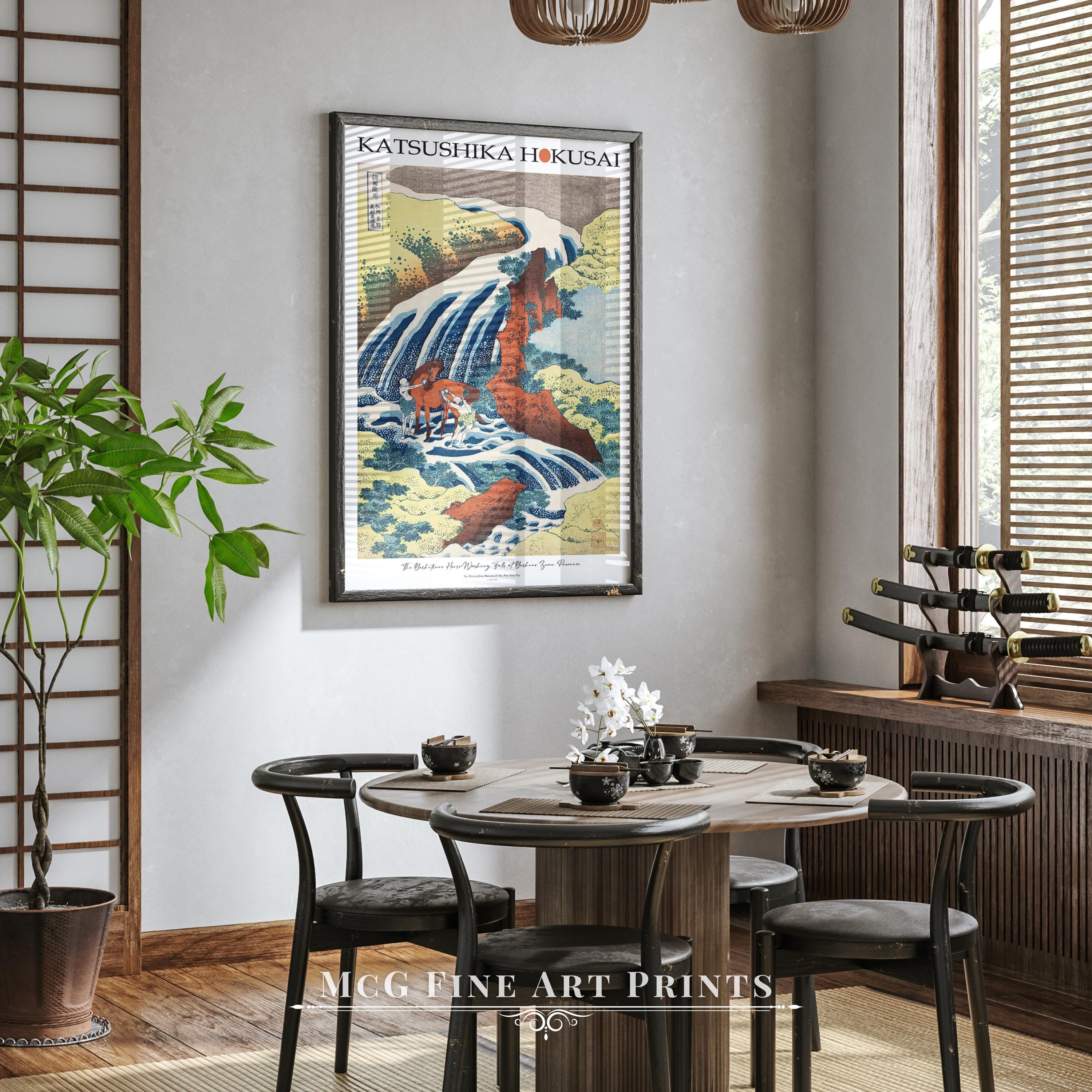 The Yoshitsune Horse Washing Falls Gallery Wall Art Print Vintage