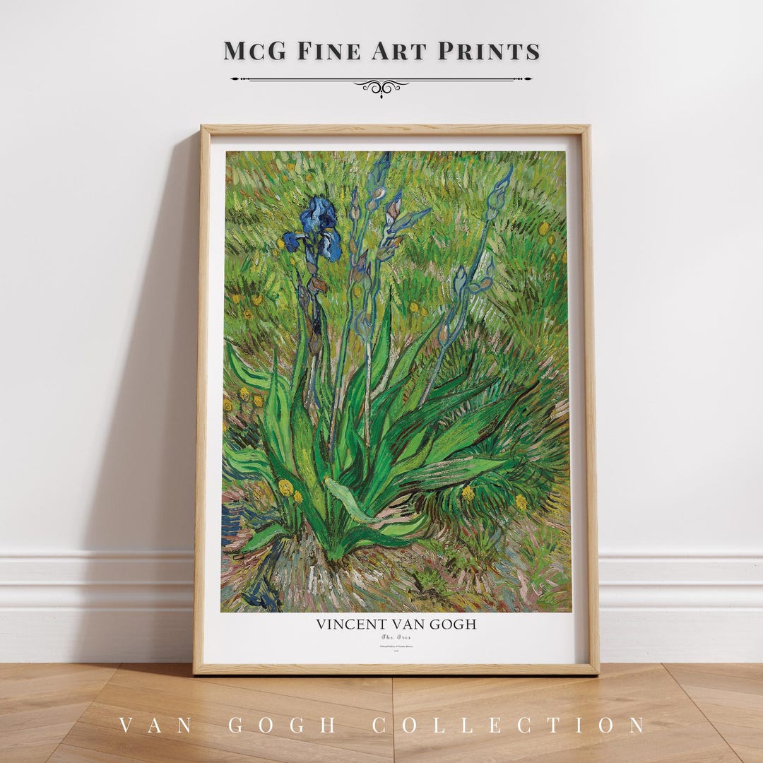 Iris Gallery Wall Art Print Vintage Floral Landscape Oil Painting Blue ...