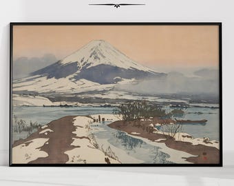 Fuji From Kawaguchi Lake Art Print Japanese Winter Landscape Wall