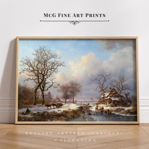 Dutch Winter Landscape with Skaters Gallery Wall Art Print Vintage Oil Painting Mid Century Old Town Poster Aesthetic Living Room Decor#2036