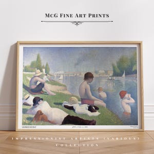 Bañistas en Asnières Galería Arte de pared Impresión Vintage Paisaje costero francés Pintura al óleo Río Sena Póster Estético Decoración de sala de estar # 2196