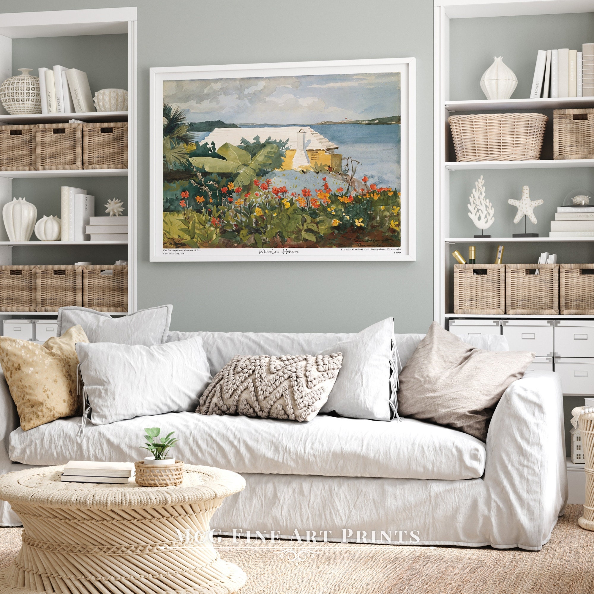 Gardenia Art Framed Canvas Painting - Vintage Courtyard Landscape Wall Art For Home Decor